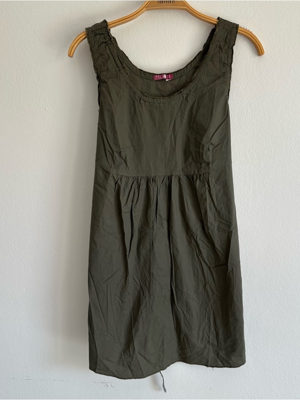 Vintage Y2K MLC Tank Top Forest Green Long Tie Back Baby Doll Fit Summer Euro